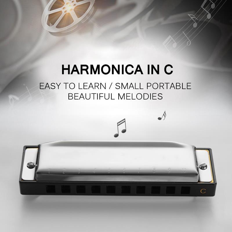 Harmonica 10 Holes 20 Tone Key of C Silver Color Blues Jazz Rock Folk Music Musical Instrument Diatonic Harp ELEN