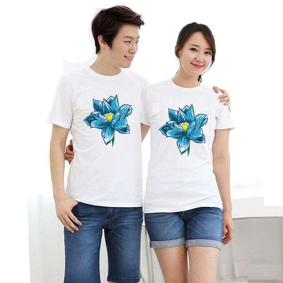 Áo thun cặp đôi in hình hoa 3D mắt form rộng phong cách hàn quốc