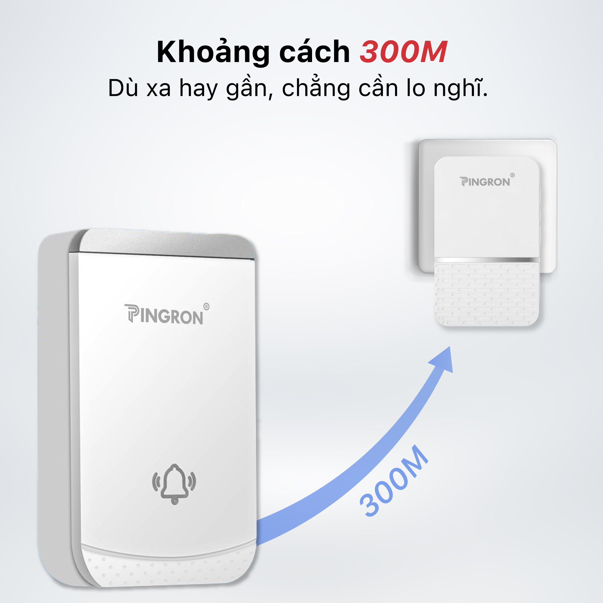 Chuông cửa không dây chuông báo khách không dây PINGRON PR-DB01 - Âm thanh 85Db, điều chỉnh 4 mức âm lượng, khoảng cách 300M