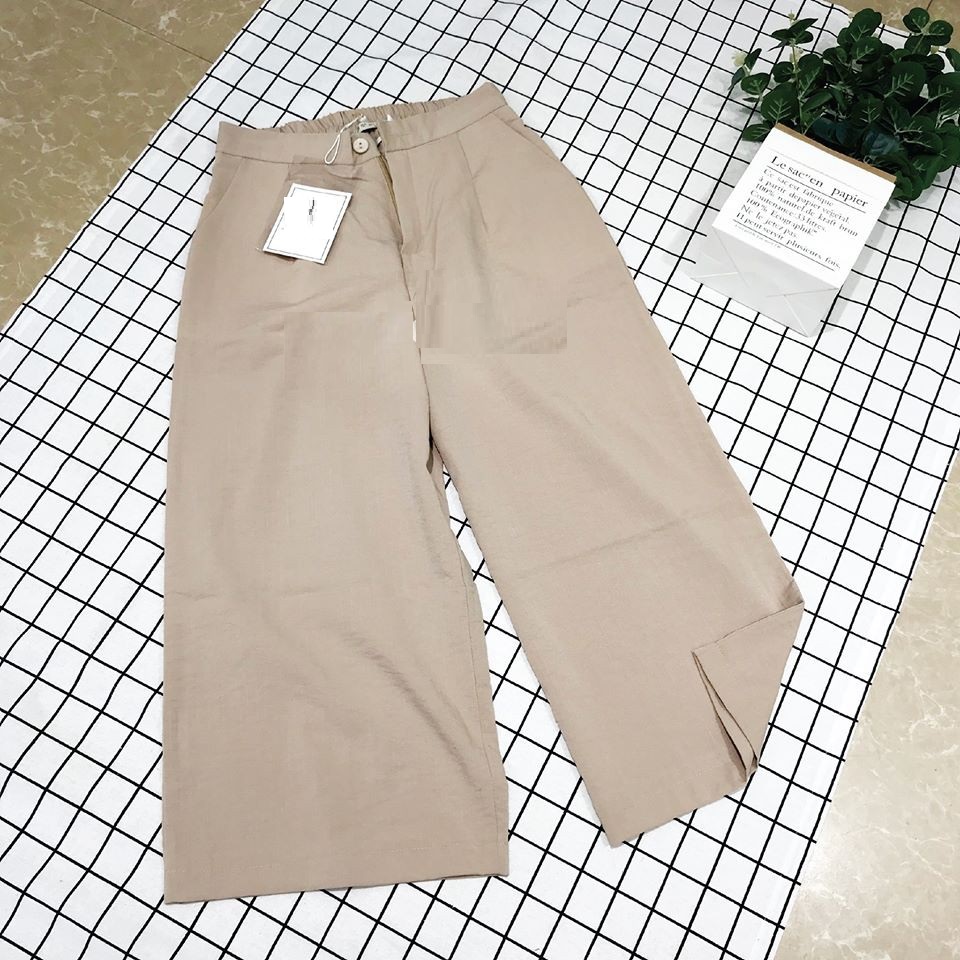 Quần Culottes dài Thô Xước Khuy thoáng mát