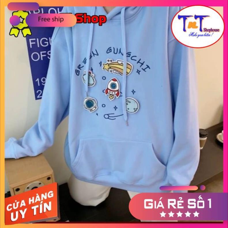 HDI15 Áo khoác nỉ Hoodie Trơn In Vũ Trụ Green Gungchi kiểu dáng Hàn Quốc năng động, form unisex nam và nữ