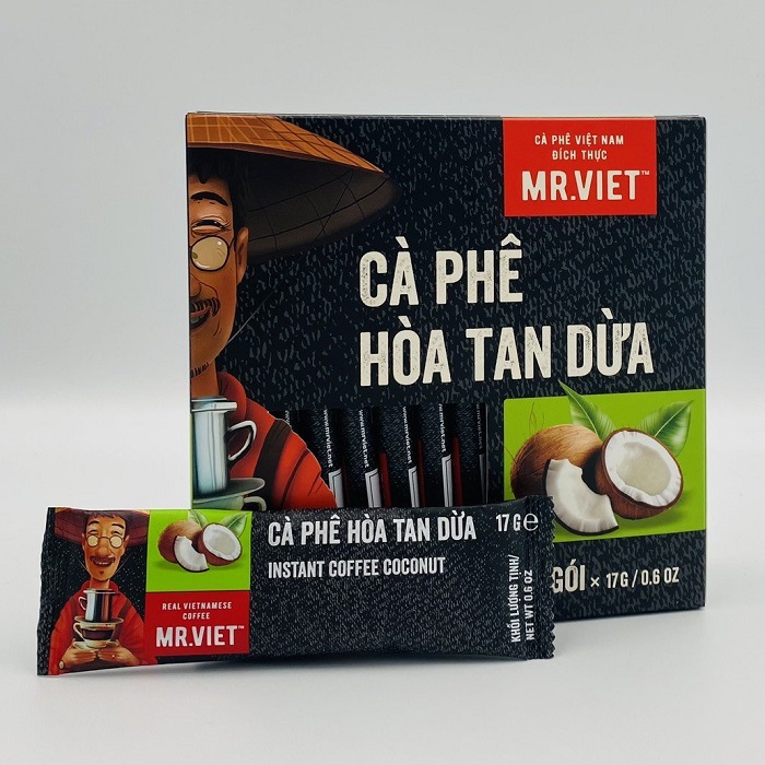 Cà phê hoà tan Dừa Mr Viet Coffee 255g - Instant Coffee Coconut (15 gói/ hộp *17g)