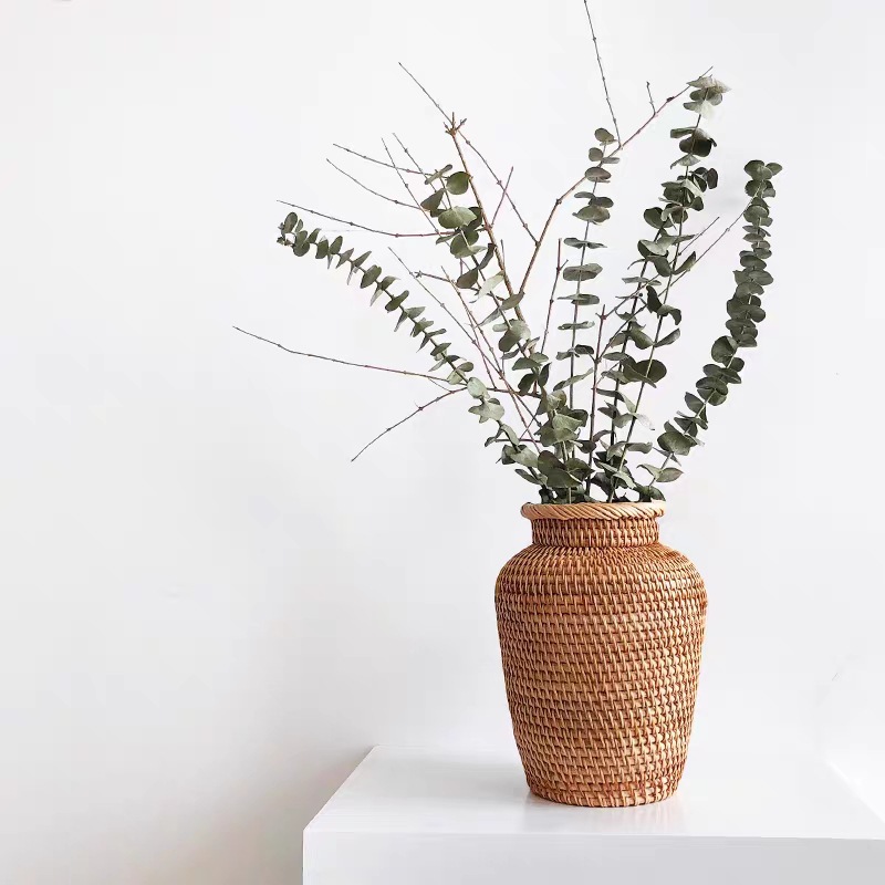 Bình hoa mây ECOHUB, bình hoa khô phòng khách,phòng ngủ, hoa trang trí (Rattan Flower Basket)