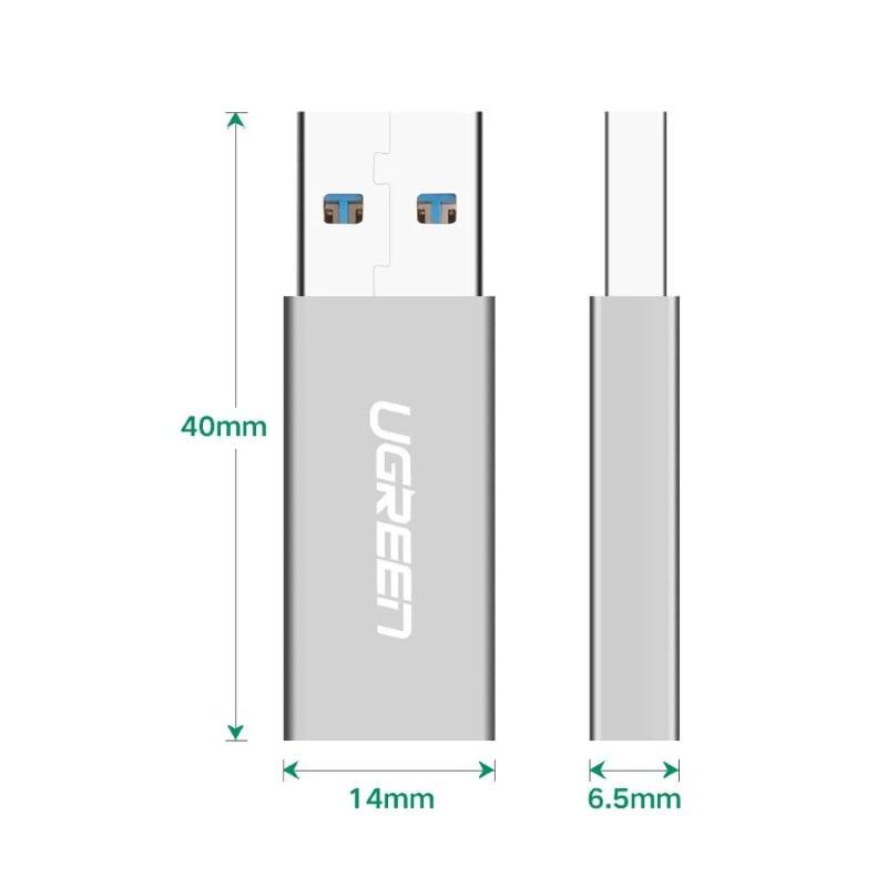 Ugreen UG30706US204TK usb 3.0 type a đực ra usb 3.1 type c cái adapter màu bạc - HÀNG CHÍNH HÃNG