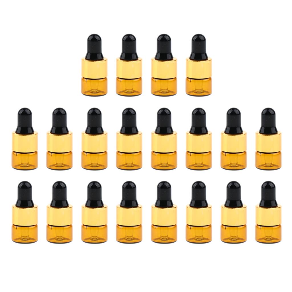 20 Set Glass 1ml 2ml 3ml Essential Oils Refillable Empty Amber Bottles with Orifice Reducer Dropper for Perfume