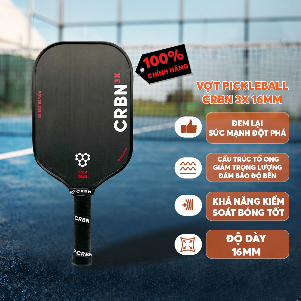 Vợt Pickleball CRBN³ X Series 14mm Cao Cấp - Lõi Carbon Siêu Nhẹ, Đập Mạnh, Kiểm Soát Cực Chuẩn