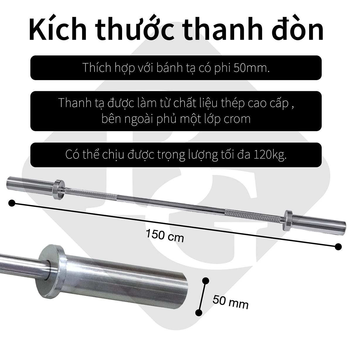 Đòn tạ, thanh đòn dài 1m8 - phi 25 1INCH - đòn tạ đặc mạ inox sáng bóng