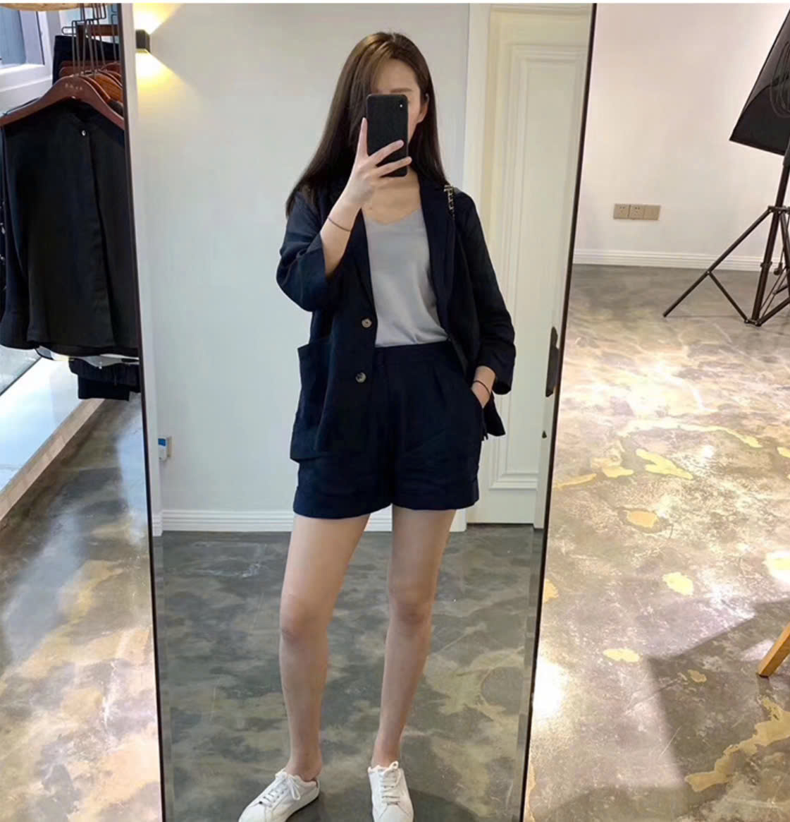 Set bộ nữ gồm áo blazer và quần short thanh lịch, trẻ trung, chất Linen cao cấp Đũi Việt