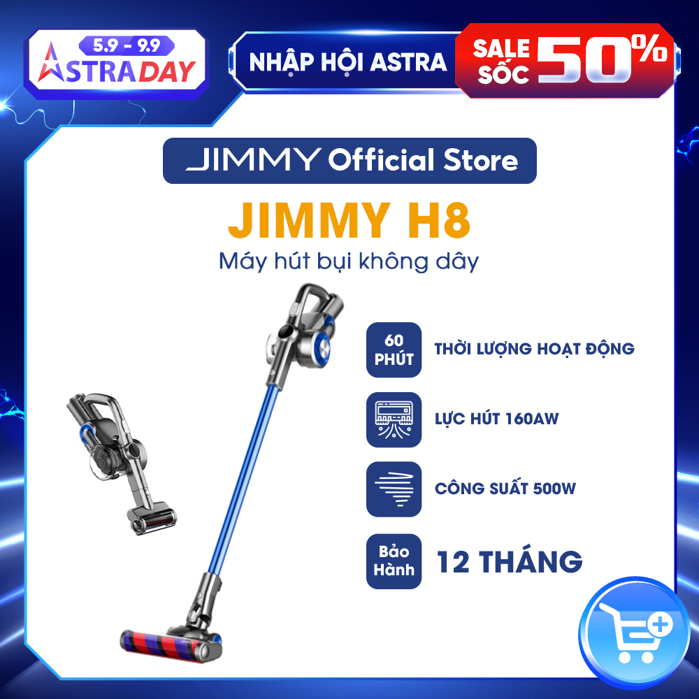 Máy hút bụi Cầm Tay không dây JIMMY H8 Áp lực hút 25000Pa Lực hút Mạnh Pin Tháo Rời Nhiều Đầu Hút Nhẹ Nhiều Chế Độ Hút-Hàng Chính Hãng