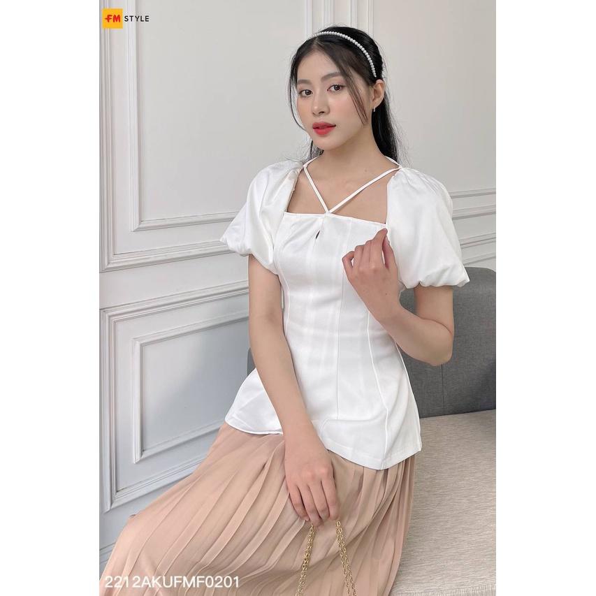 Áo kiểu nữ FM Style tay phồng cổ yếm thắt dây thời trang tiểu thư xinh xắn phong cách Hàn Quốc 22120038
