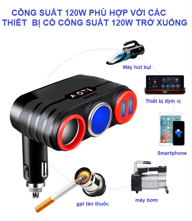 BỘ CHIA TẨU SẠC THÔNG MINH 4IN1 , 2 CỔNG USB VÀ  2 TẨU SẠC (Tặng móc khóa hình bánh lái tàu)