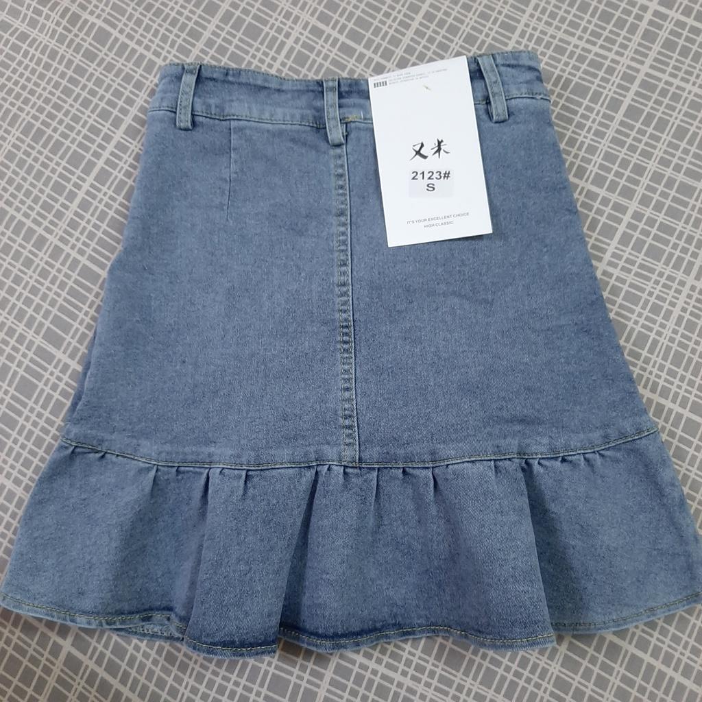Chân váy bò jeans denim lưng cao phối đuôi cá bèo nhún phong cách cá tính (Có quần lót trong)