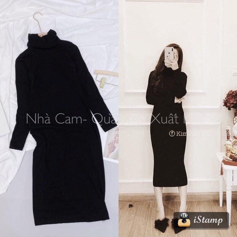 Váy len body cổ lọ dáng dài qua gối ôm dáng đẹp
