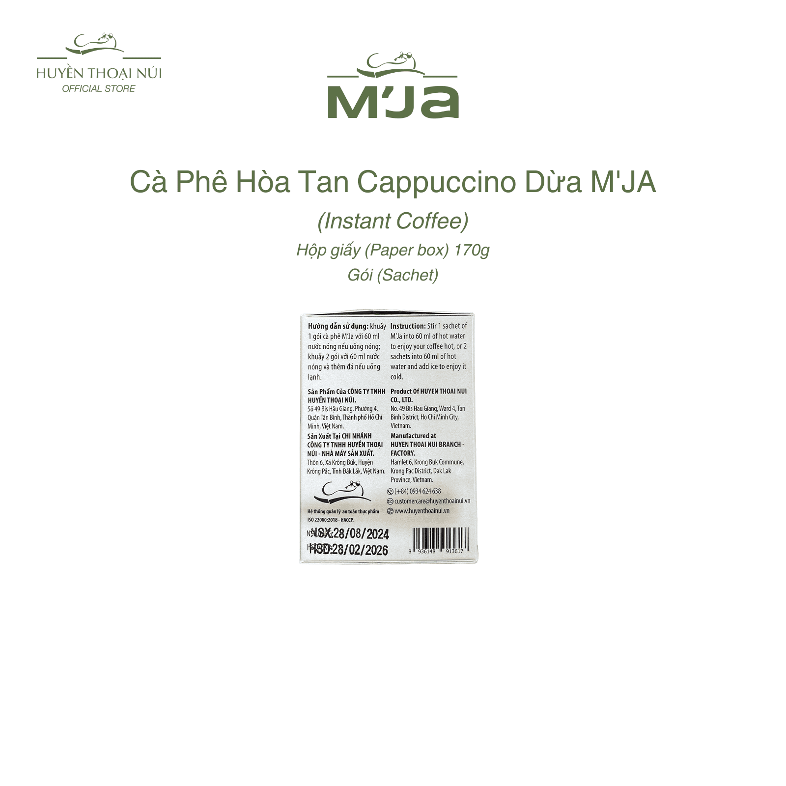 Cà Phê Hòa Tan Cappuccino Dừa M'JA - Vị Đắng Pha Chút Ngọt Dịu - Hộp 170g (10 gói x 17g)