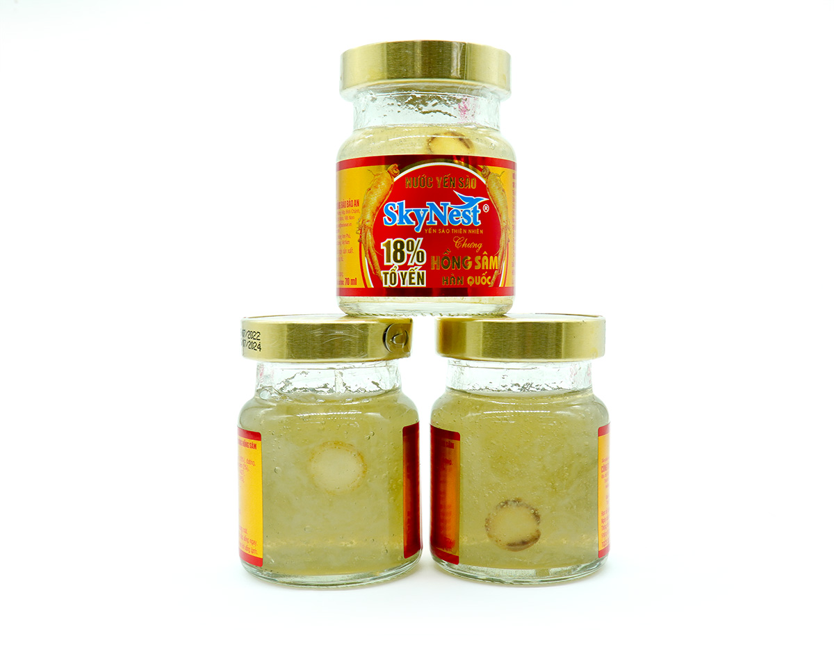 Nước Yến sào SkyNest 18% Tổ Yến chưng Hồng Sâm Hàn Quốc, Lát Hồng Sâm thật, bồi bổ sức khỏe