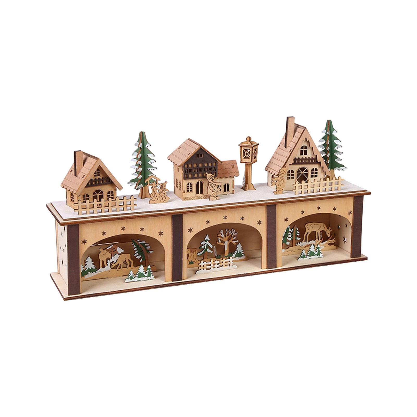 Wooden House Warm White Building Set Landscape Decor for Party Ornament Style A