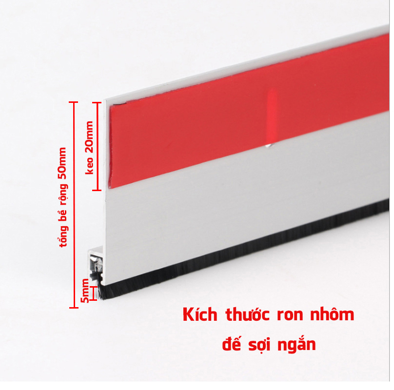 1 Mét Ron Chân Cửa Thanh Chắn Chân Cửa Nhôm Kèm Chổi Sẵn Keo Dán 50Mm 60Mm Ngăn Bụi Côn Trùng Gián Chuột Legaxi - Trắng - Đế Sợi Chổi Ngắn