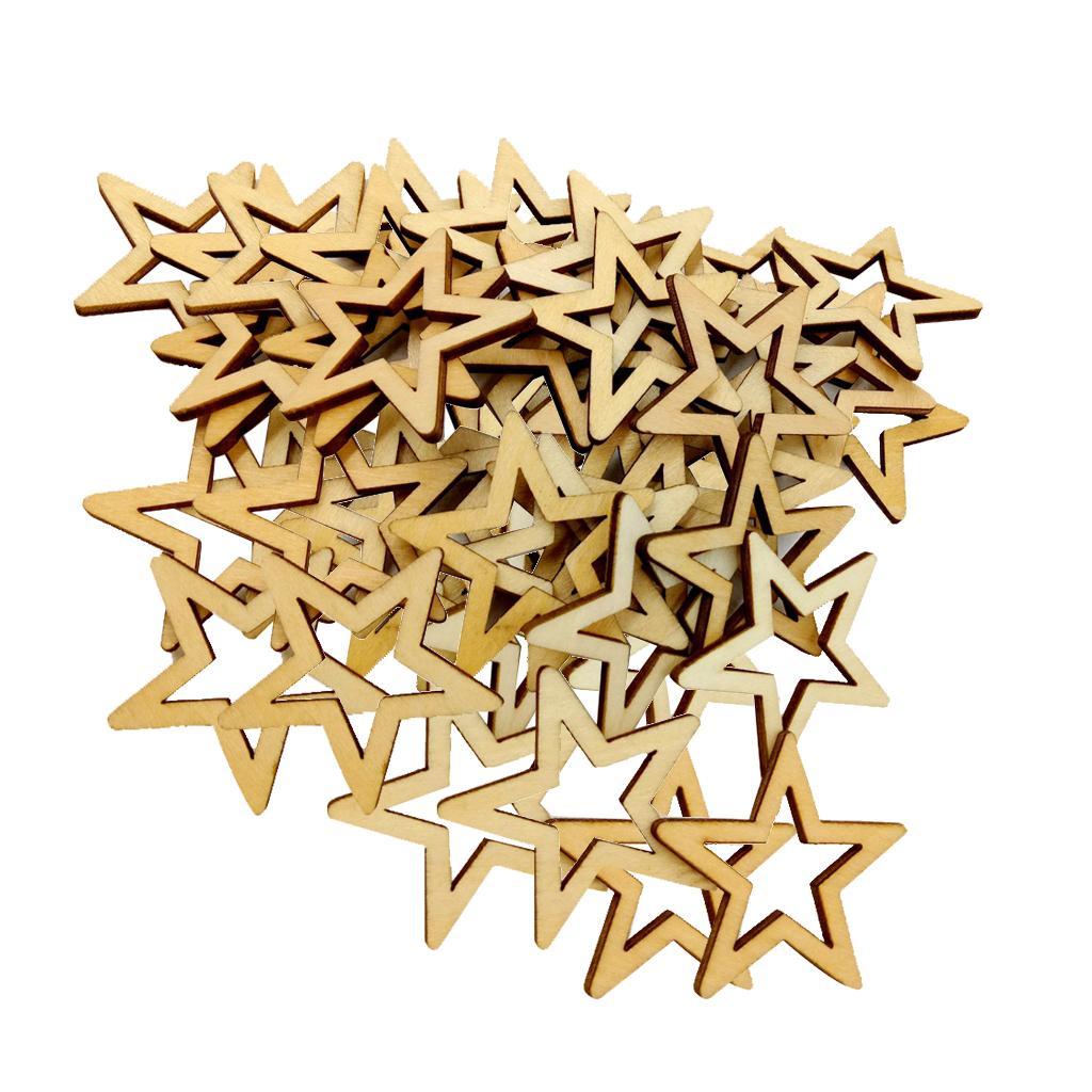 150x MIXED 20MM 30MM NATURAL STAR WOODEN DECOR CARD MAKING SCRAPBOOKING DIY