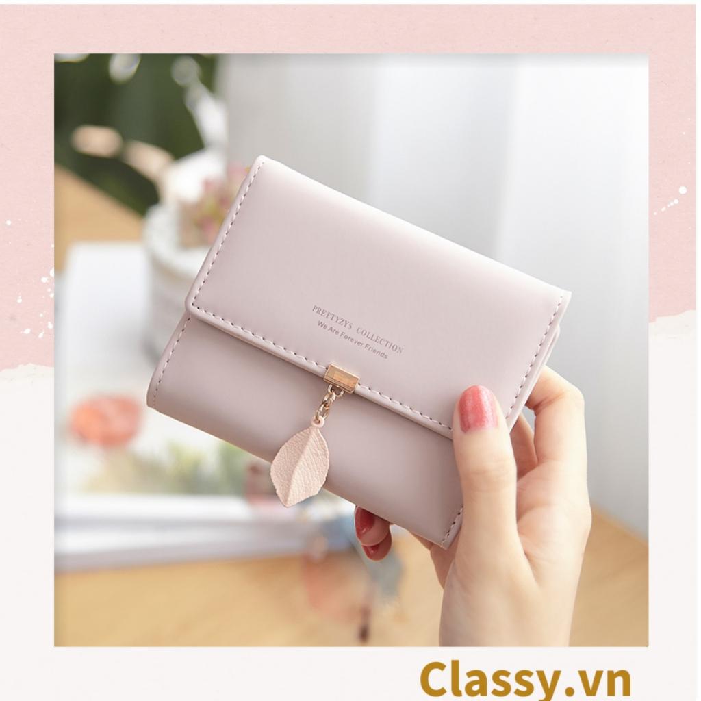 Ví nữ mini Classy hoạt tiết chiếc lá nhiều màu cao cấp có nút bấm T1163