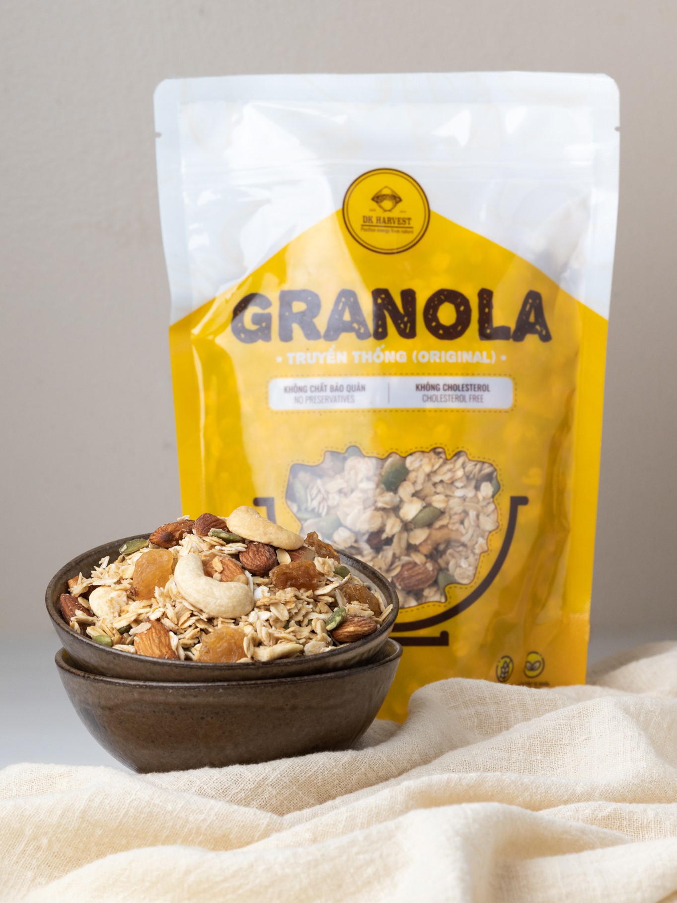 Granola Siêu Hạt DK Harvest - 5 loại hạt ngũ cốc Giảm Cân Nướng Mật Ong, Không Đường - Trọng lượng 500g