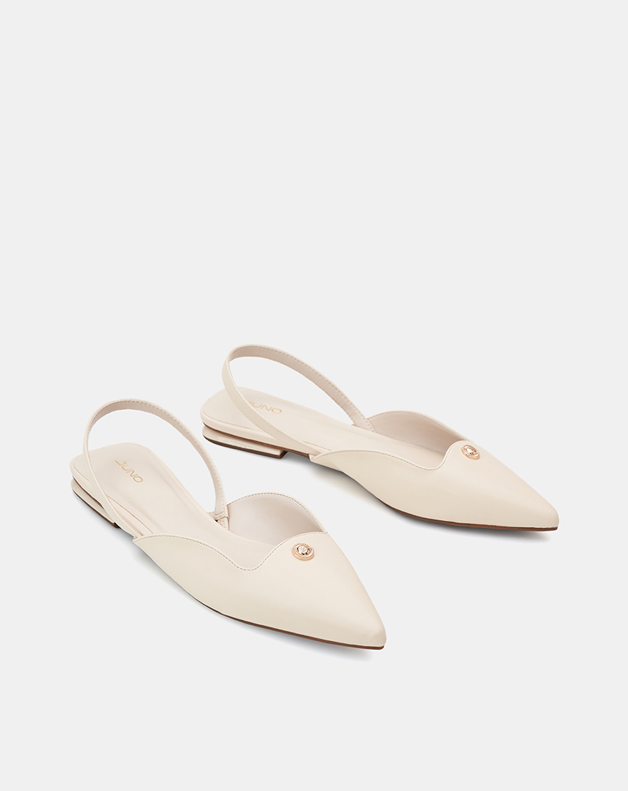 Giày Búp Bê Nữ 3cm Thời Trang JUNO Slingback Bệt Phối Khóa Trang Trí BB03124