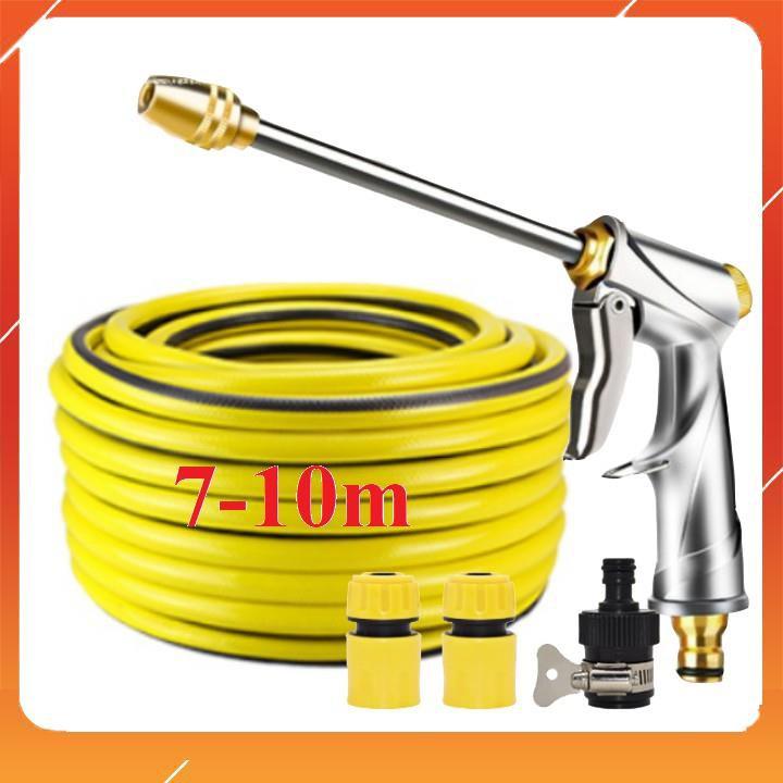 Bộ dây vòi xịt bơm nước tưới rửa , tăng áp 3 lần, loại 7m, 10m 206701-2 đầu đồng, cút, nối đen