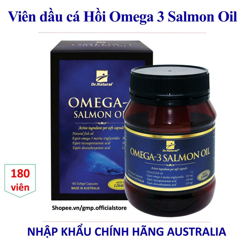 Viên uống dầu cá Hồi Dr.Natural OMEGA -3 SALMON OIL Hỗ trợ giảm mỡ máu bổ não tốt cho tim mạch hộp 180 viên