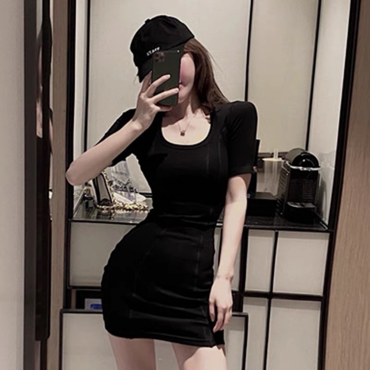 Đầm nữ ngắn tay body cổ U - Váy body dáng ngắn phong cách Hàn Quốc