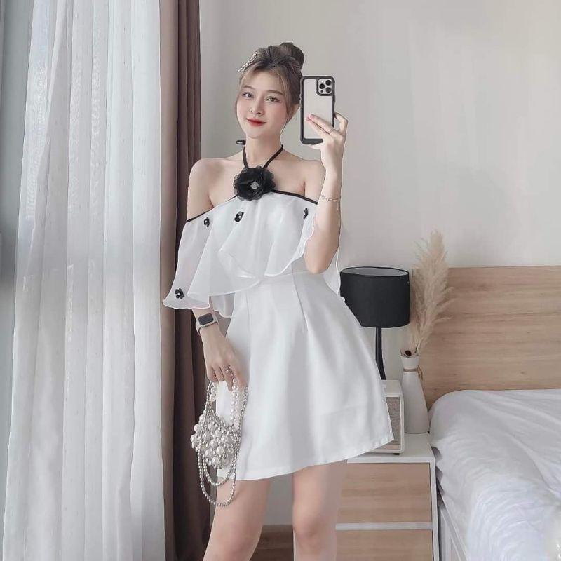 ĐẦM CỔ YẾM VIỀN HOA BÈO NHẸ NHÀNG
