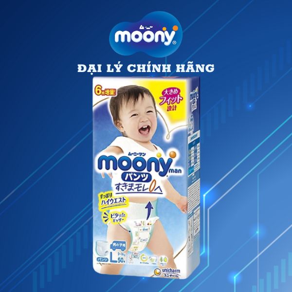 [CỘNG 6 MIẾNG] Tã quần Moony cao cấp L44+6 (Boy) - Nhập khẩu từ Nhật Bản