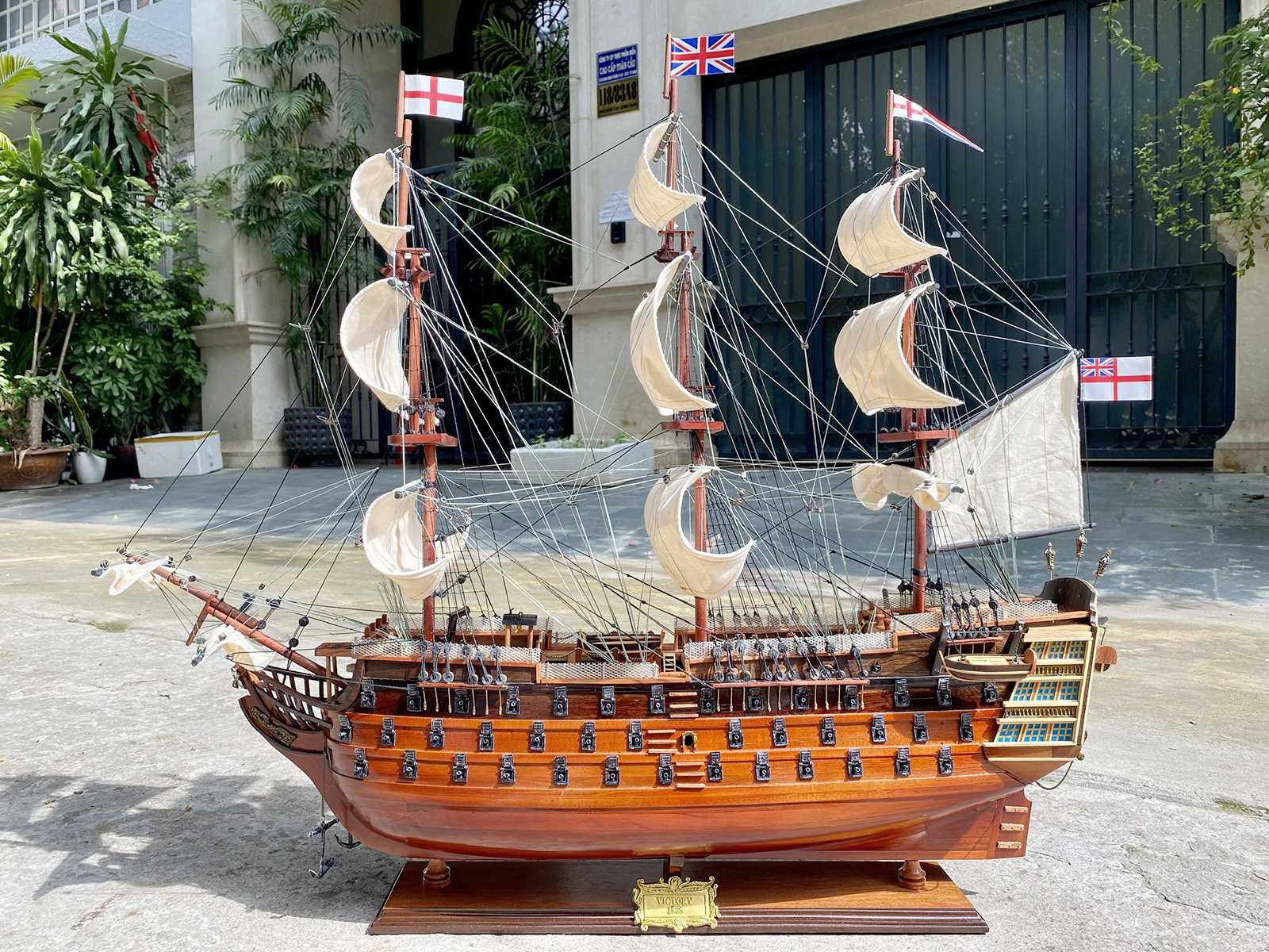 Thuyền buồm gỗ phong thủy Victory dài 90cm lắp ráp sẵn, mô hình tàu cổ châu âu trang trí văn phòng làm việc gỗ tự nhiên