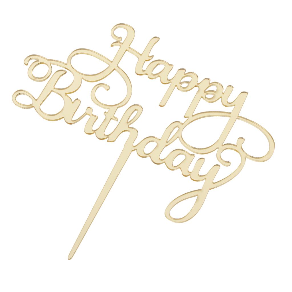 2xAcrylic Happy Birthday Cake Topper Party Supplier Gold