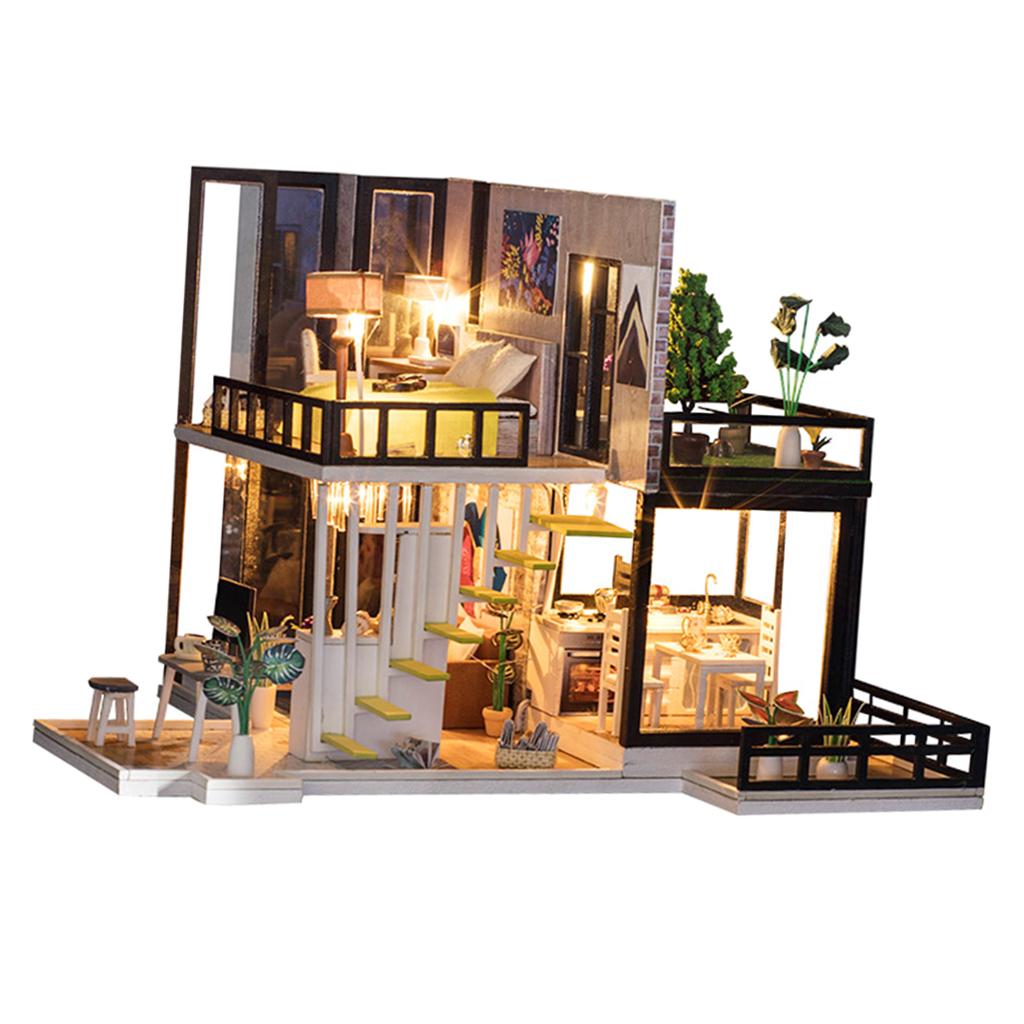 Handcrafts 1/20 Wooden Dollhouse DIY Modern Large House 3D Puzzles Kit Gift