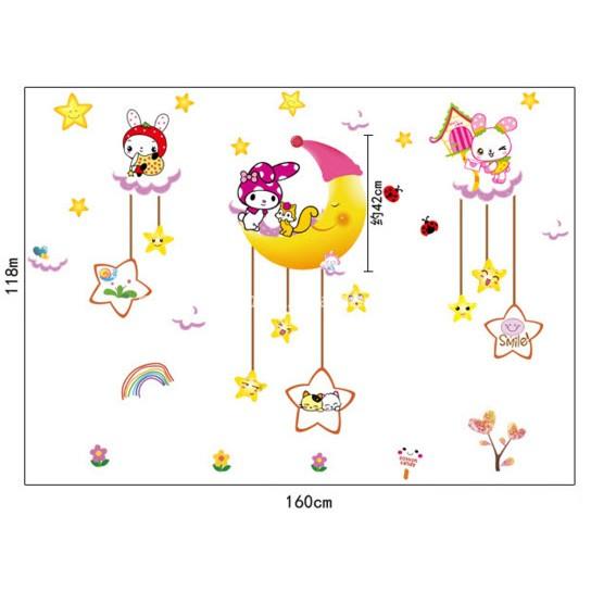 Decal dán tường Set chúc bé ngủ ngon + 2 bé ôm gối