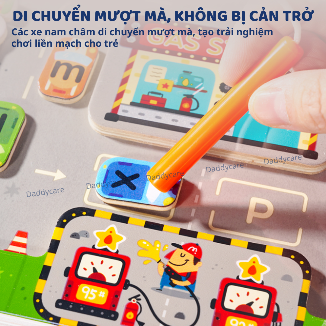 Bảng chữ cái nam châm, bảng gỗ mê cung Mideer Magnetic Maze- Parking Lot