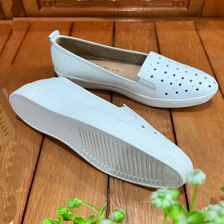 Giày Slip on da bò thật  Trường Hải  da mề mại thời trang nữ cao cấp có 2 màu đen , trắng SL130
