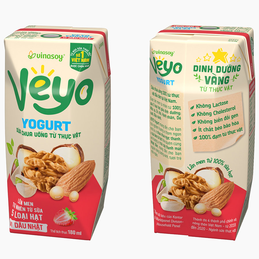 Thùng Sữa chua uống từ thực vật Veyo Yogurt ( 180ml x 30 Hộp) - Vị Dâu Tây Nhật