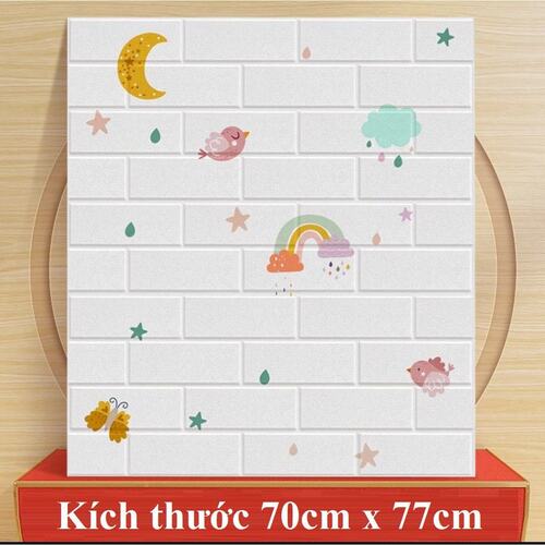 Bộ 5 Tấm Xốp Dán Tường 3D Hoạt Hình Cầu Vòng Dễ Thương, Dày Dặn Chống Va Đập