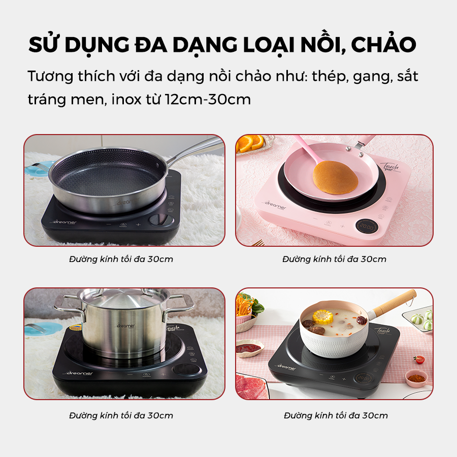 Bếp Từ Đơn Dreamer DC-IH01, chống tràn, cảnh báo nhiệt dư, khóa trẻ em - BH 12tháng, Hàng chính hãng