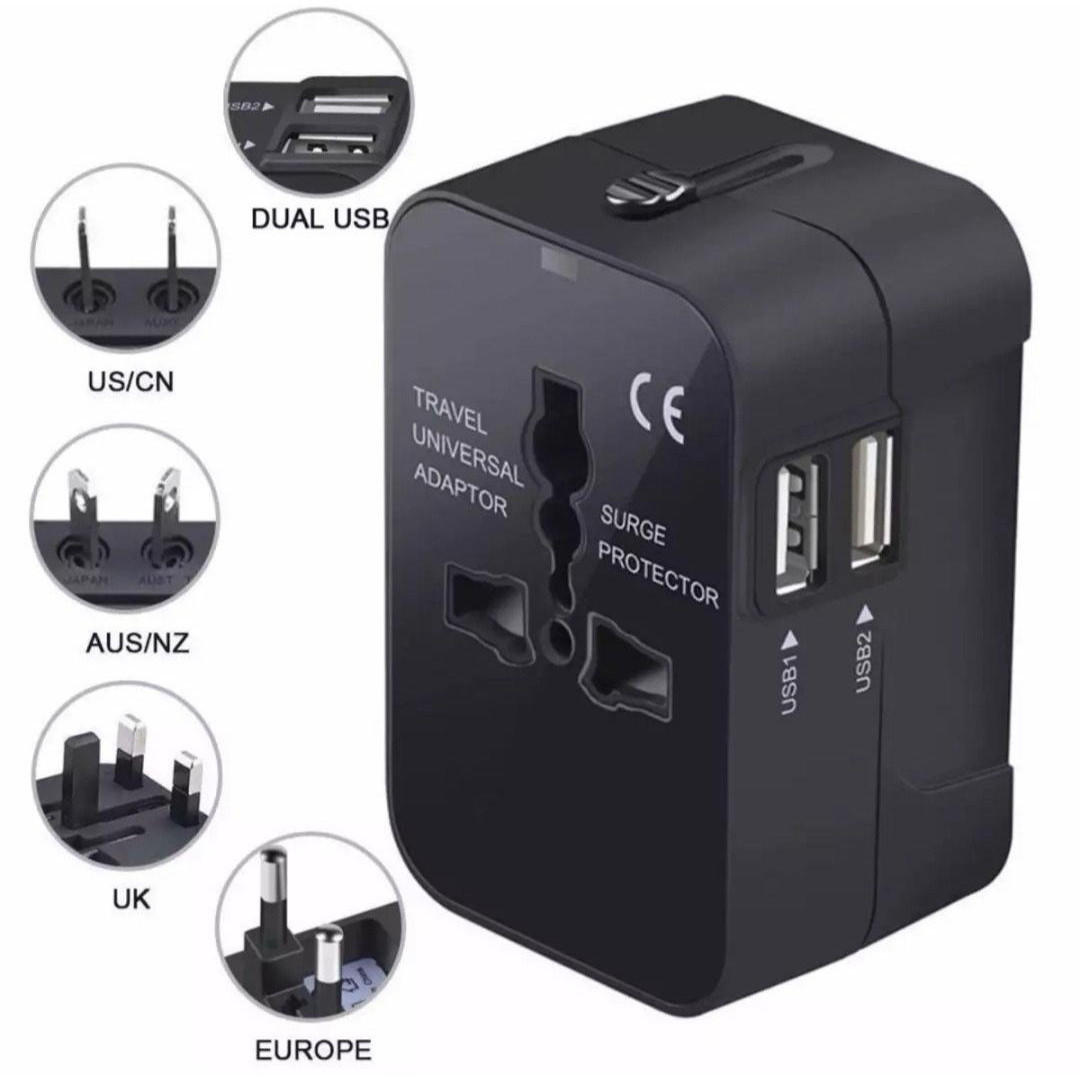 Ổ Cắm Điện Loại Chuyển Đổi Đa Năng - Phích Cắm Tiêu Chuẩn US, EURO, UK, AUST - Có 2 Cổng USB - Phù Hợp Cho Những Chuyến Công Tác Và Du Lịch Nước Ngoài