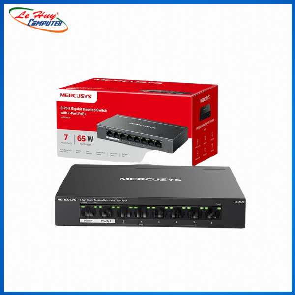 Thiết bị chuyển mạch Mercusys để bàn 8 cổng MS108GP - Hàng Chính Hãng