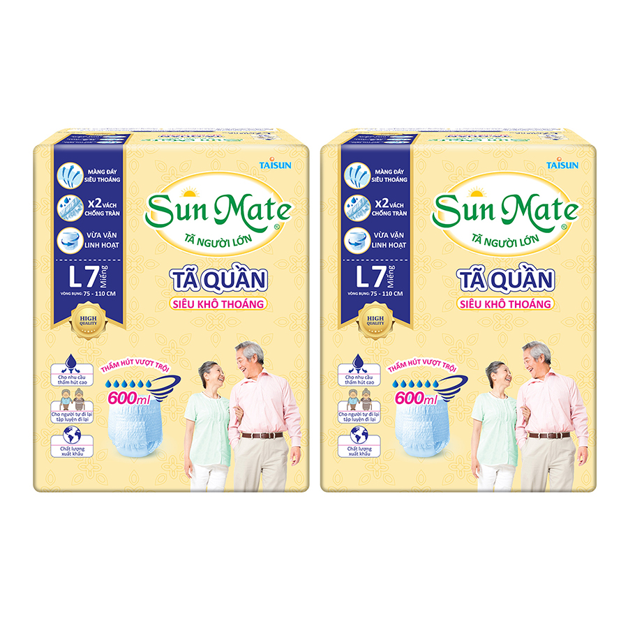 Combo 2 Gói Tã Quần Người Lớn Sunmate Khô Thoáng L7 (7 Miếng/ Gói)