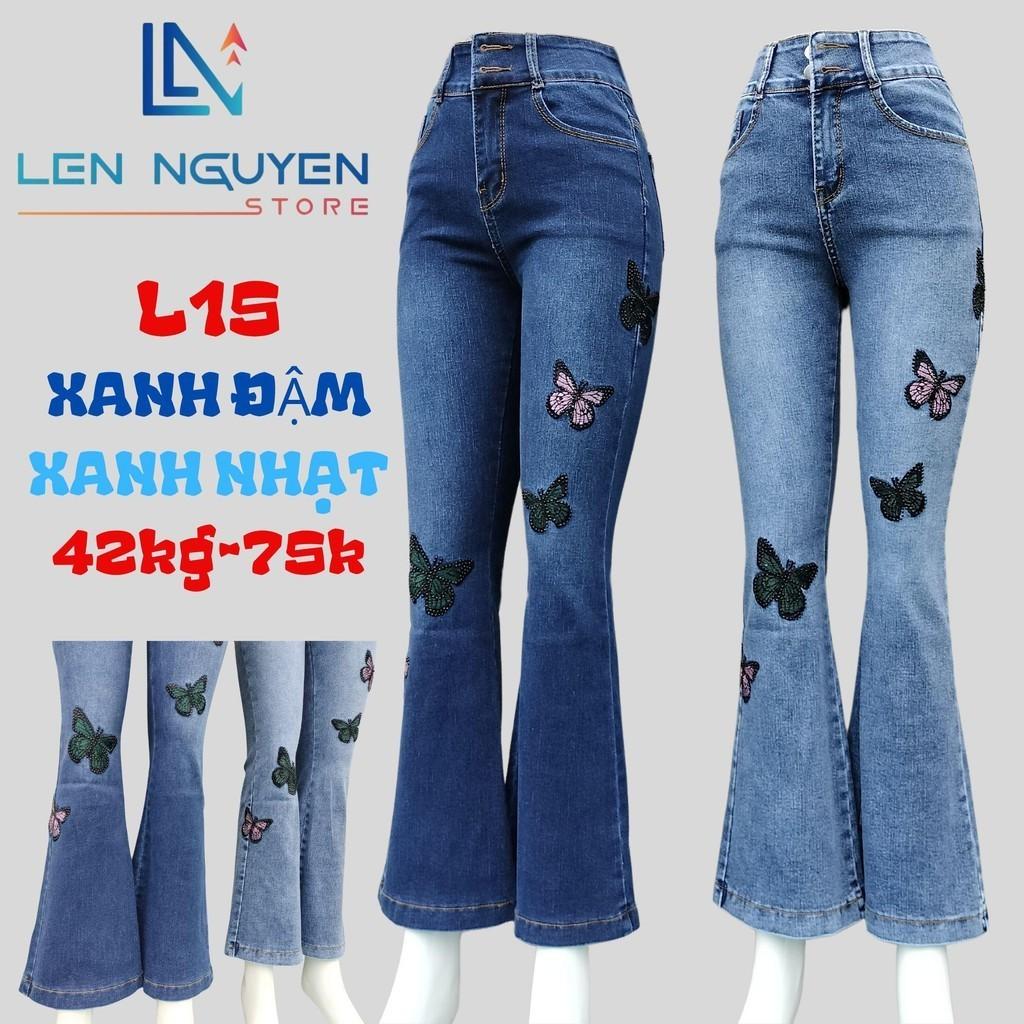 L15_Quần jean nữ, loe, lưng cao, quần bò nữ dáng ôm, quần rin nữ có big size, cho 42kg đến 75kg,LEN NGUYEN STORE - Xanh Nhạt