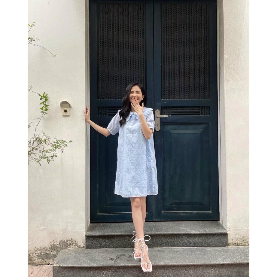 Đầm babydoll form rộng suông ngắn, Đầm có bâu Cao Cấp tay ngắn cổ tròn, dài trên dùi, nữ tính quyến rũ - MiNhi Fashion
