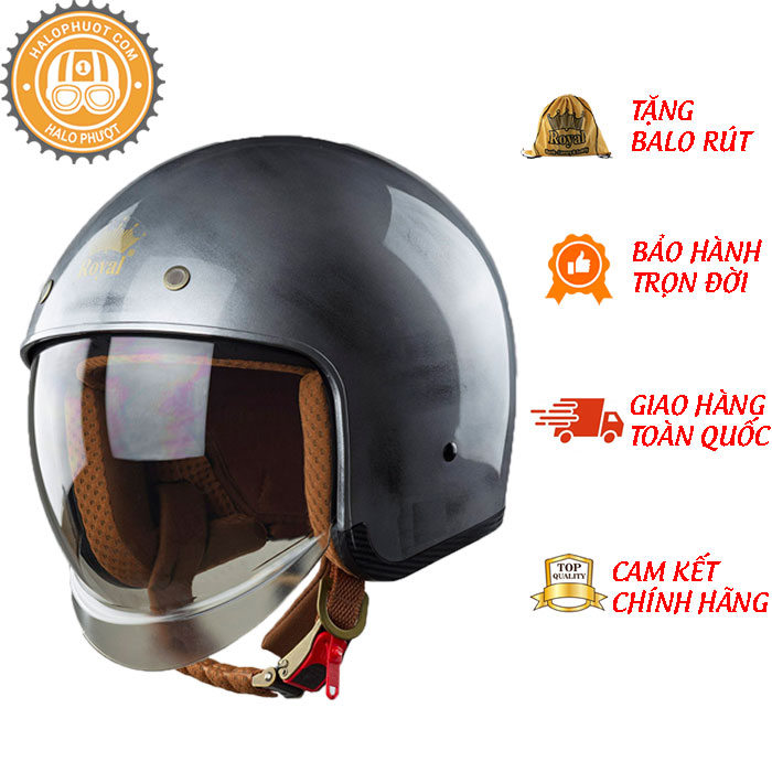 Nón bảo hiểm 3/4 kính âm Royal M139 Xước Nhám cao cấp Lót tháo rời, che hết mặt