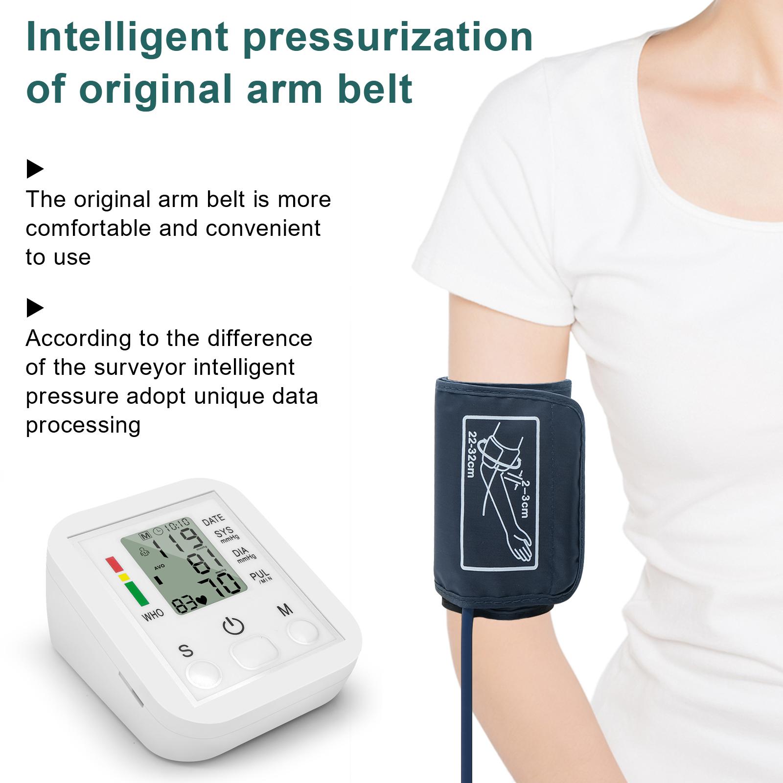 Blood Pressure Monitor Portable Household ArmBand Type Sphygmomanometer With LCD Display Accurate Measurement Data Storage Time Setting