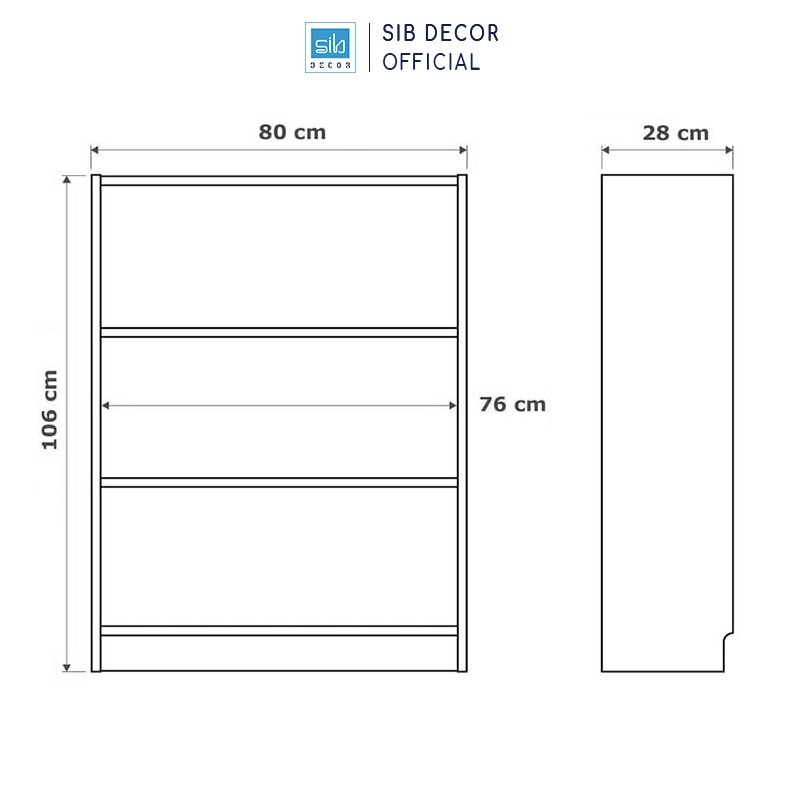 Kệ Sách 3 Tầng Có Hậu Billy By SIB Decor Dài 80cm