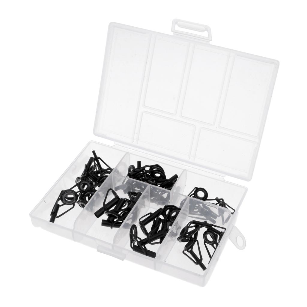 40Pcs/Box Fishing Rod Guides Replacement Tip Ring Ceramic Guide Eye Rings