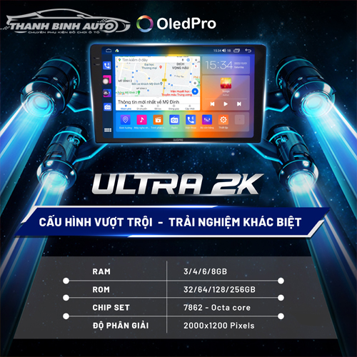 Màn Hình DVD Android Ô Tô 0LEDPR0 Ultra 2K Siêu nét Ram 3gb Rom 32gb, Bảo hành 18 tháng