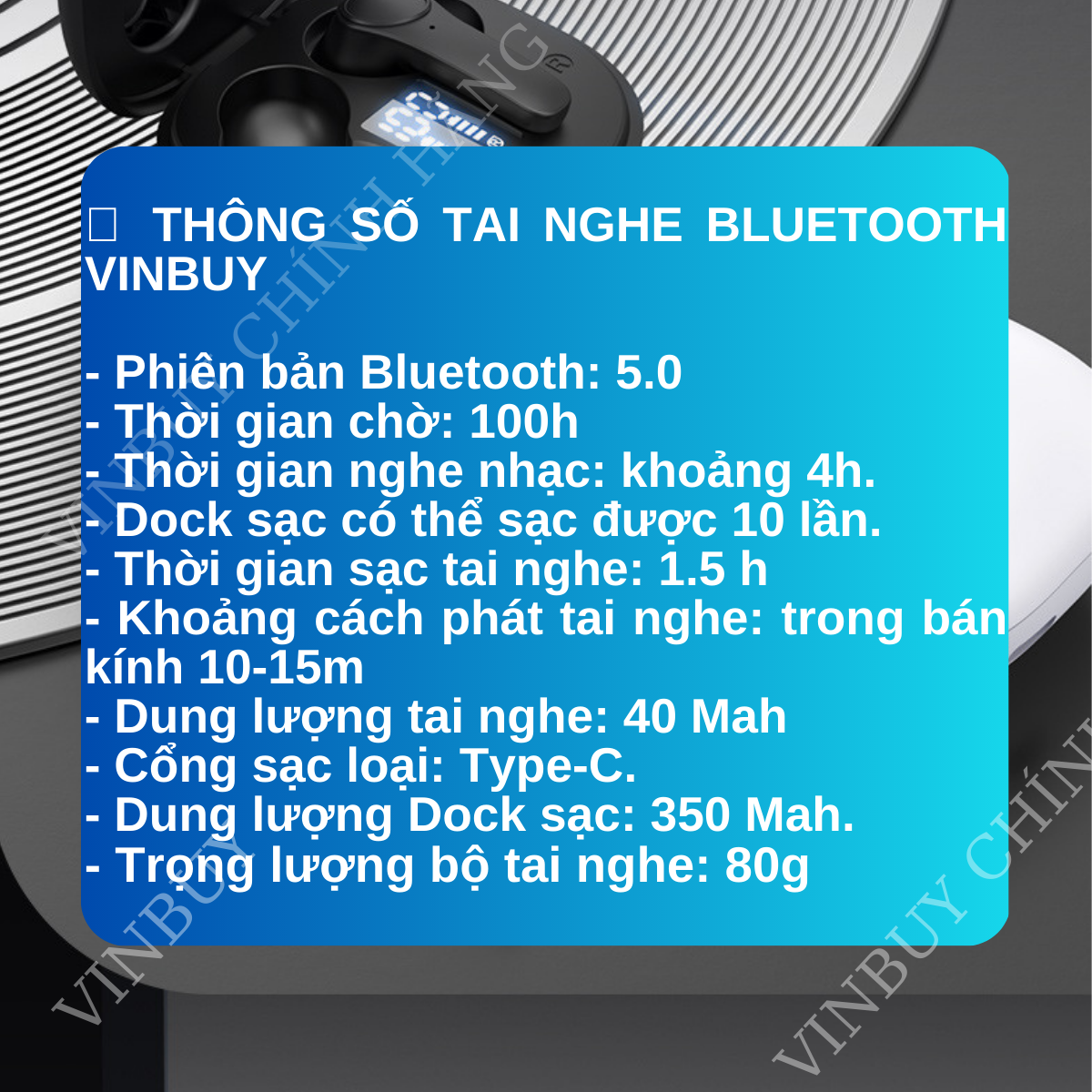 Tai Nghe Bluetooth Không Dây Chống Ồn Cao Cấp V5.0 Chính Hãng Dùng Cho Iphone Samsung OPPO VIVO HUAWEI XIAOMI, Tai Nghe Không Dây - Hàng Chính Hãng VINBUY